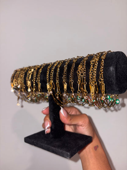 Green evil eye paper clip bracelet