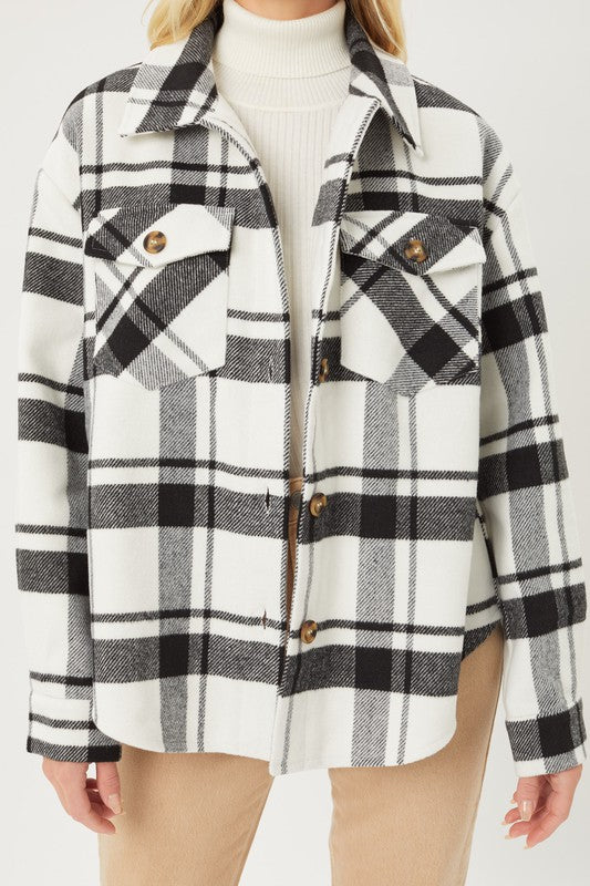 Flannel plaid shirt jacket