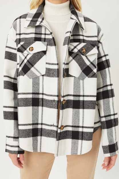Flannel plaid shirt jacket