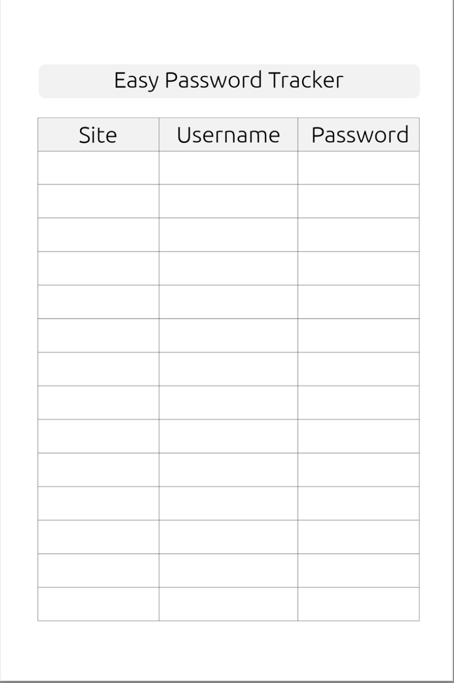 Easy Password Tracker Book