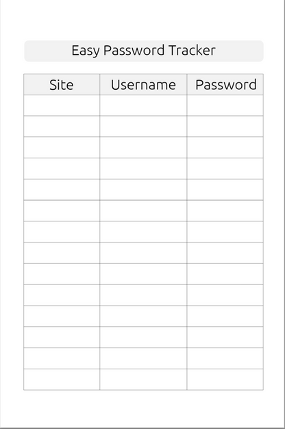 Easy Password Tracker Book