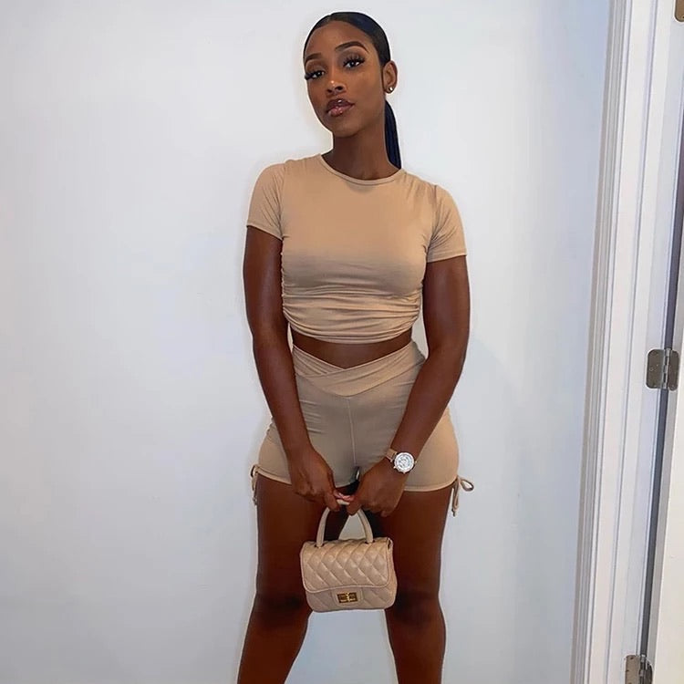 Short Sleeve Drawstring Short Set