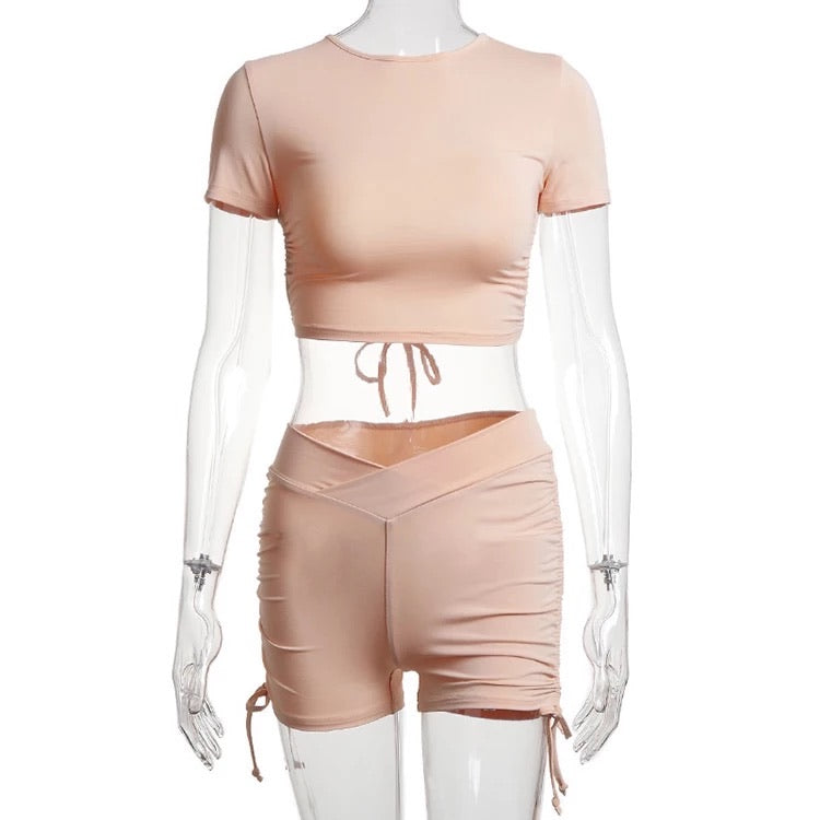 Short Sleeve Drawstring Short Set