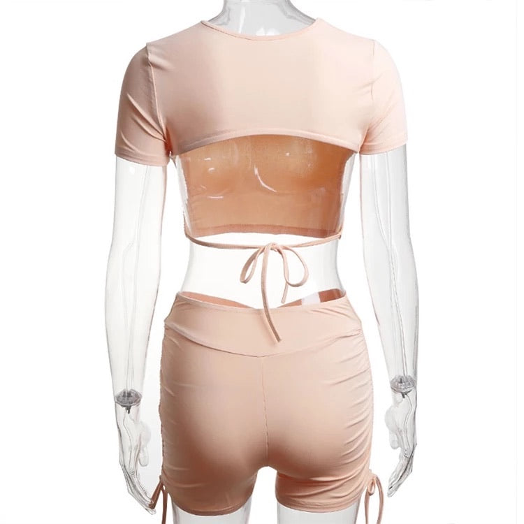 Short Sleeve Drawstring Short Set