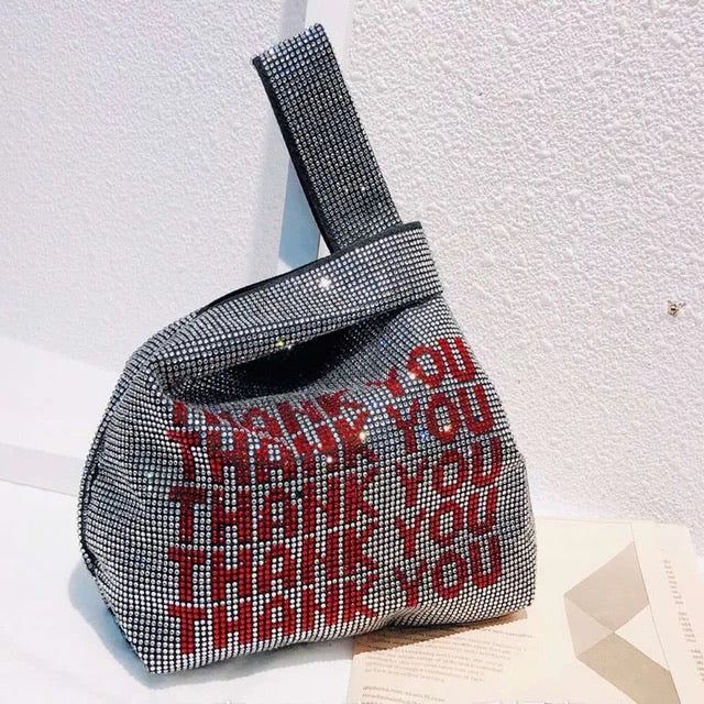 Thank You rhinestones clutch bag