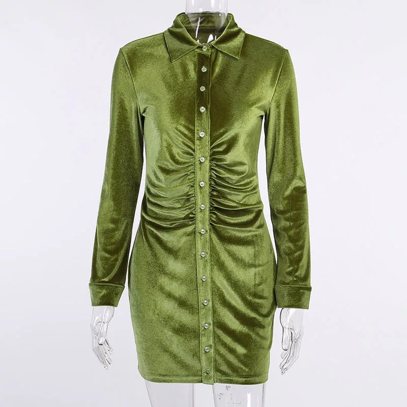 Stella Green Long Sleeve Mini Dress