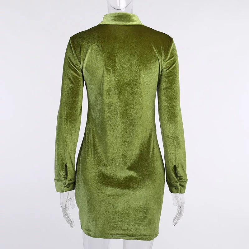 Stella Green Long Sleeve Mini Dress