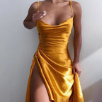 Satin Slip Ruched Gold Dress